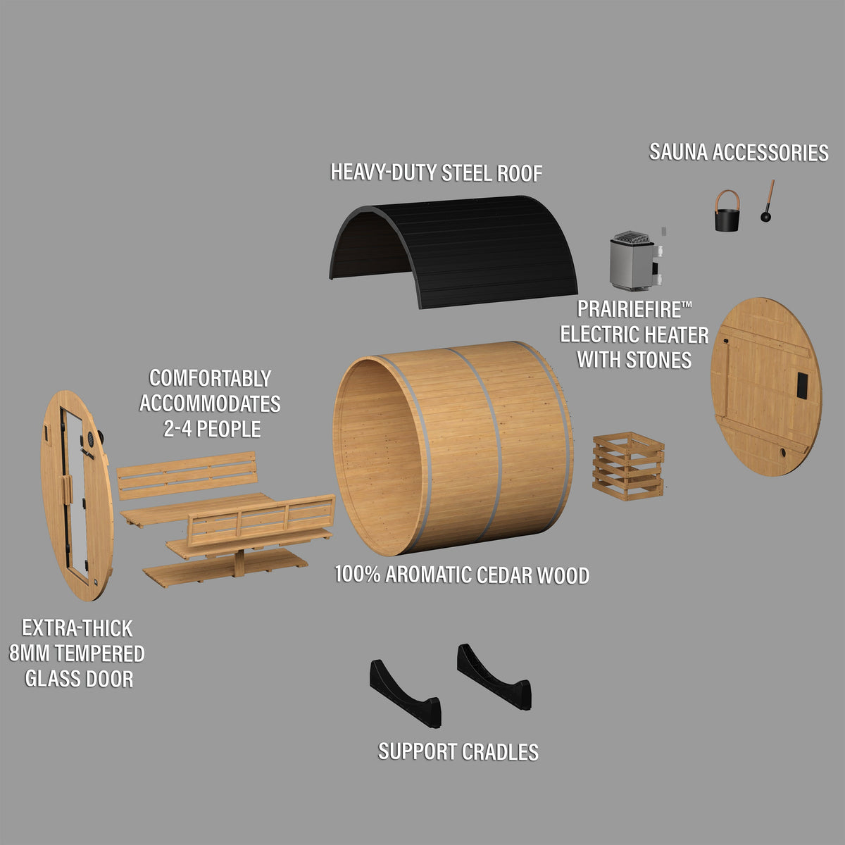 Paxton Outdoor Barrel Sauna – 2-4 Person